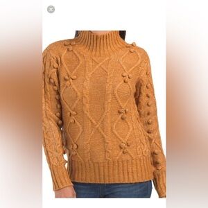 Cupcakes & Cashmere Gold Cowl Neck Chunky Knit Sweater with Cable Design S